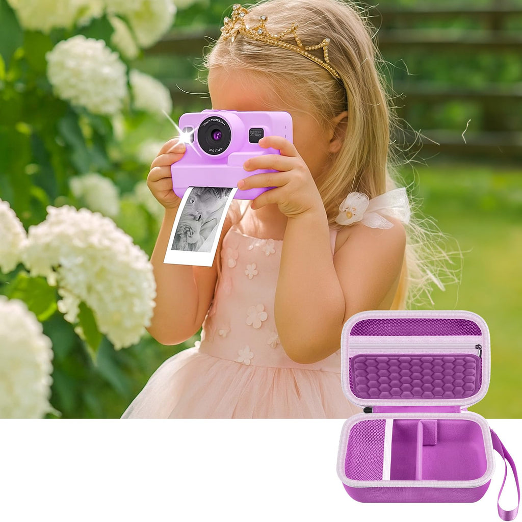 casmilee Universal Kids Instant Print Digital Camera Case for ESOXOFFORE/for goopow/for Dylanto/for Seckton/for YEEHAO/for HOOMOON, Cameras Holder with 3 Rolls of Printing Paper- Purple (Box Only)