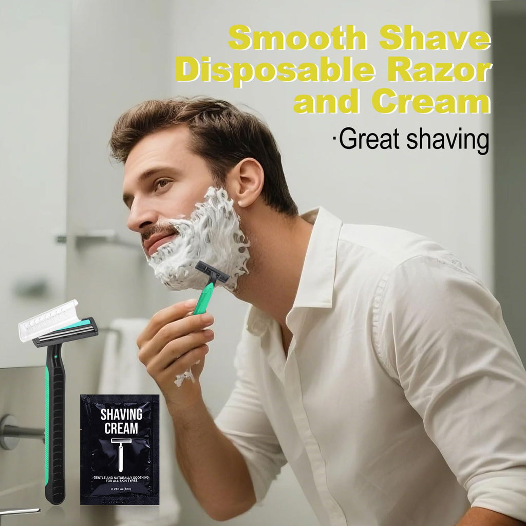 Disposable Razors in Bulk Razors and Shaving Cream Bulk,Shave Kit in Bulk Twin Blade Razors with Protective Cap for Hotel, Airbnb, Homeless, Shelter, Camping and Travel (480)