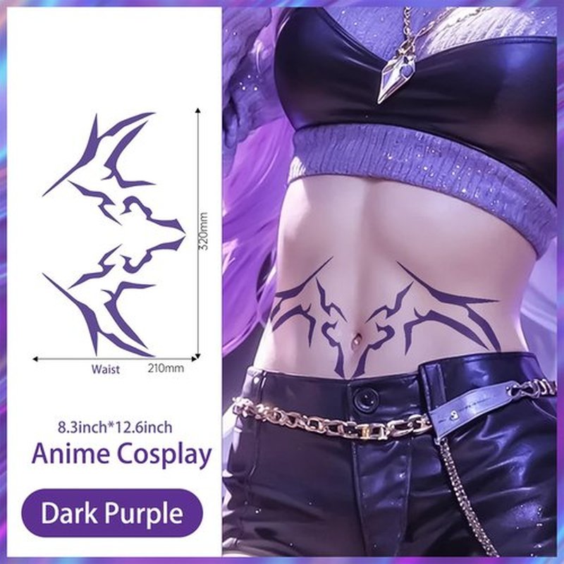 Rumi Tattoos Body Set–10 Purple Pieces per Pack (1 Face, 2 Chest, 2 Upper Arm, 2 Forearm, 1 Waist, 2 Thighs Symmetrical), Temporary Body Tattoos, Waterproof & Skin-Safe (Purple, 1 Pack)