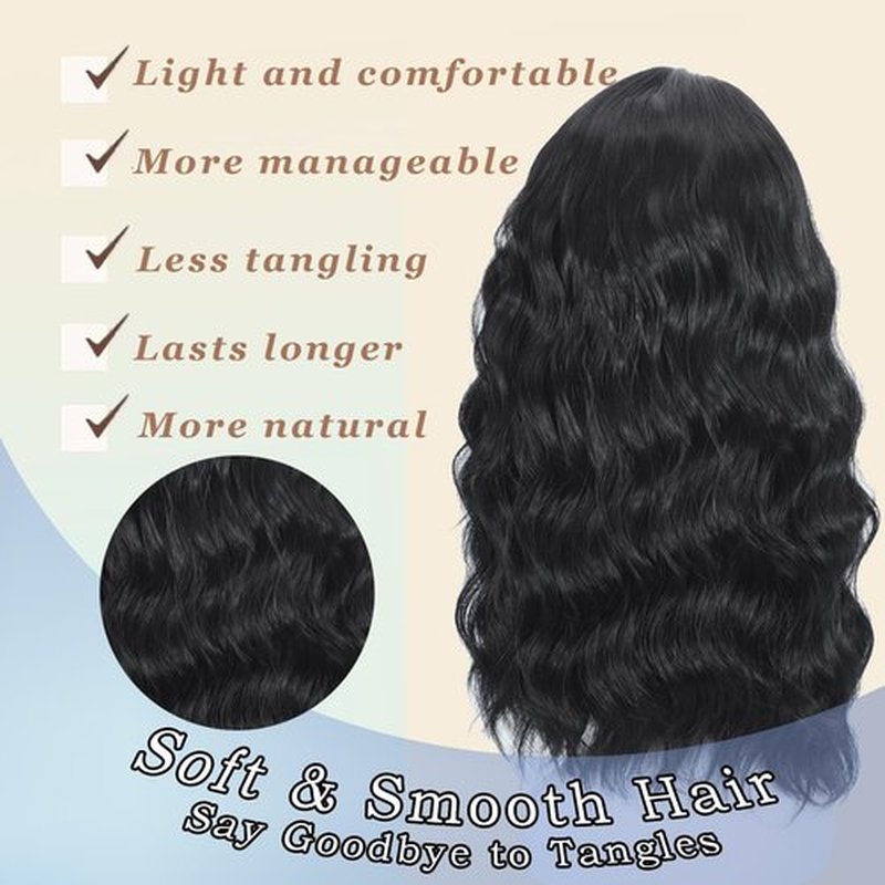 QJBMHH Black Wigs for Women 18 Inch Medium Length Short Wavy Wig Middle Part Synthetic Heat Resistant Natural Looking for Daily Party Halloween Use