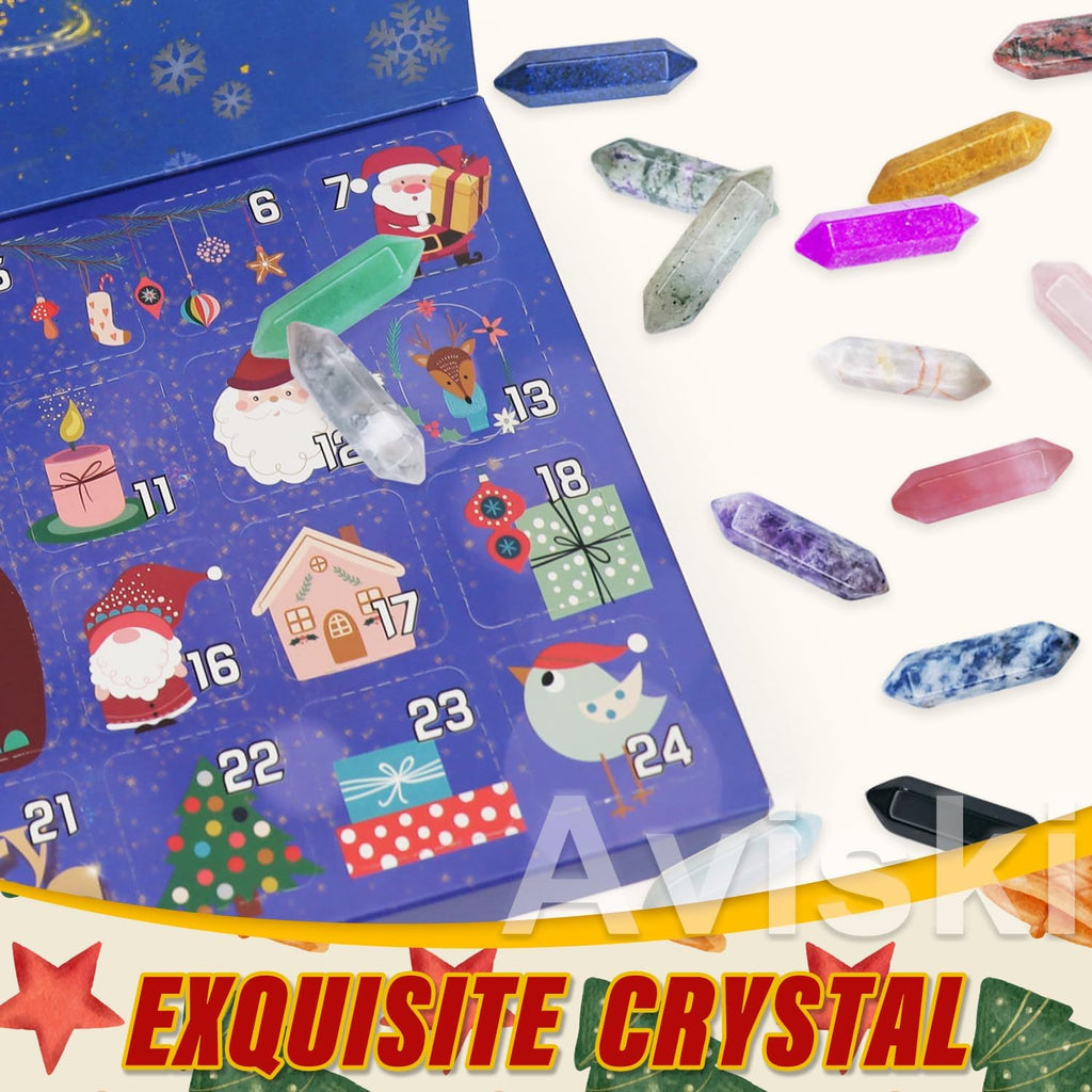 Christmas Crystal Advent Calendar 2025 | Healing Stones Kit with Necklace Holder & Storage Bag