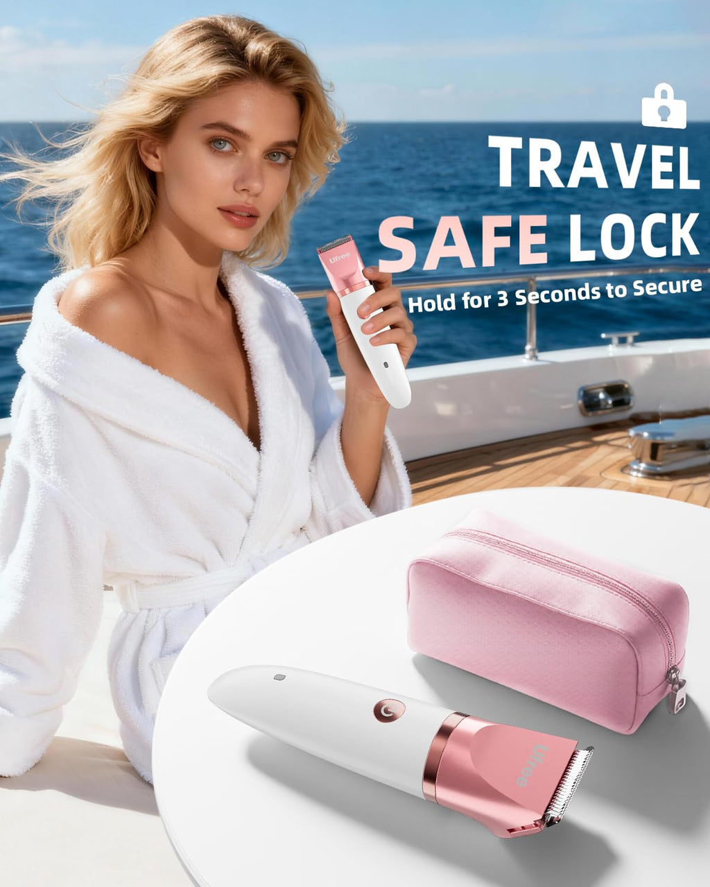 Ufree Bikini Trimmer Electric Razors for Women, Ceramic Blade Body Hair Trimmer, IPX7 Waterproof Rechargeable Lady Shaver, Personal Groomer for Legs & Pubic Hair, Gifts for Women, Gold