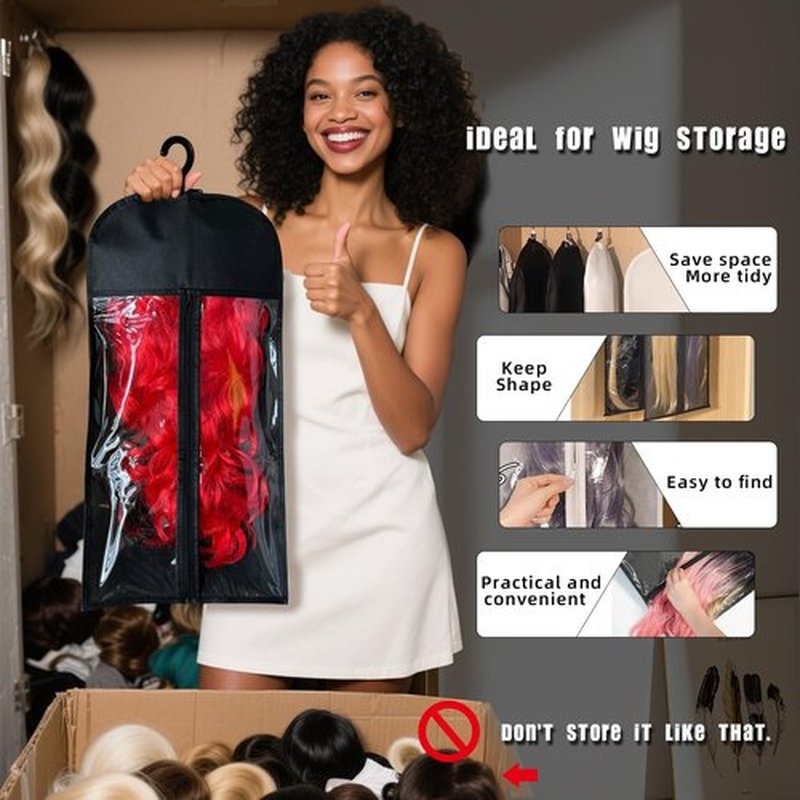 POOTUIPAT 8PCS Hair Extension Holder & Wig Storage Bags with Hanger – Dust-Proof Organizer for Multiple Wigs for Hair Extensions, Wigs & Accessories(Black)