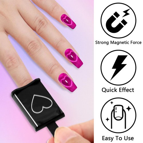 Laza 12 Pcs Nail Magnet Set, Super Strong Cylinder Magnet, Heart Magnet for Nails Double-head Magnet Wands for Magnetic Nails, 9D Galaxy Cat Eye Nail Art, Magnetic Nail Polish