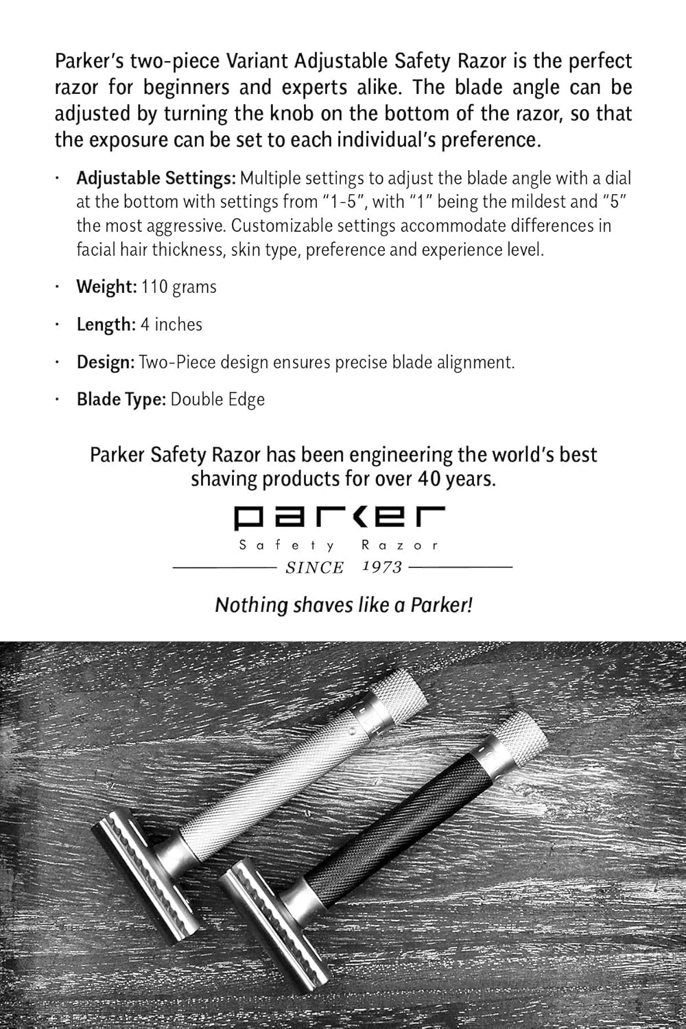 Parker 5-Blade Razor Handle – Compatible with GIllette Fusion Cartridges, Weighted Metal Handle for Smooth, Tug-Free Shaving | Premium Men’s Razor, Gift-Ready, Includes 1 Gillette Fusion Cartridge