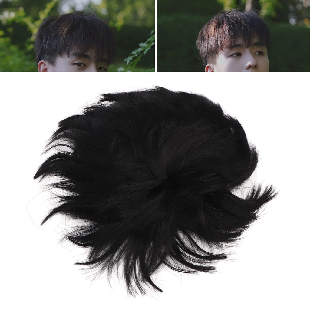 ZASCHMOY Toupee for Men, Real Human Hair Topper Wig with Hairline, Breathable Comfortable Black Short Hairpiece for Daily Use