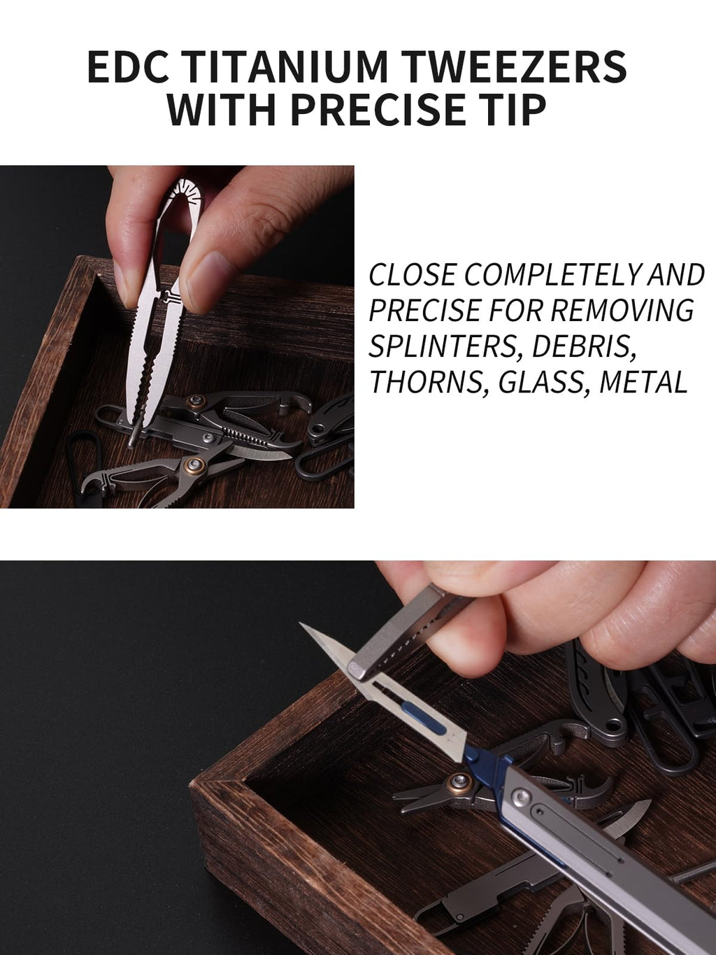 TIKIDESIGN Precision Tweezers Titanium Tweezers for Men, Splinter Tweezers Craft Tweezers with Lock Design for EDC Keychain Carry