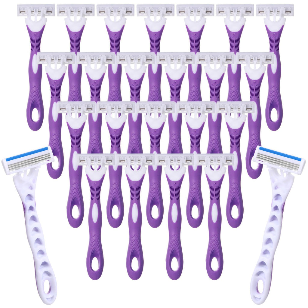 Leriton 48 Count Women's Disposable Razors Bulk Purple 3 Blade Sensitive Skin Bikini Line Razor for Bathing Hotel Travel