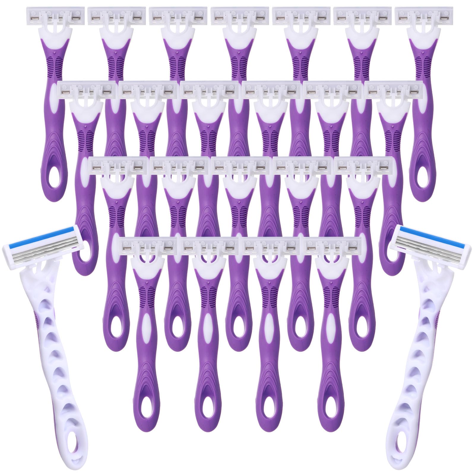 Leriton 48 Count Women's Disposable Razors Bulk Purple 3 Blade Sensitive Skin Bikini Line Razor for Bathing Hotel Travel