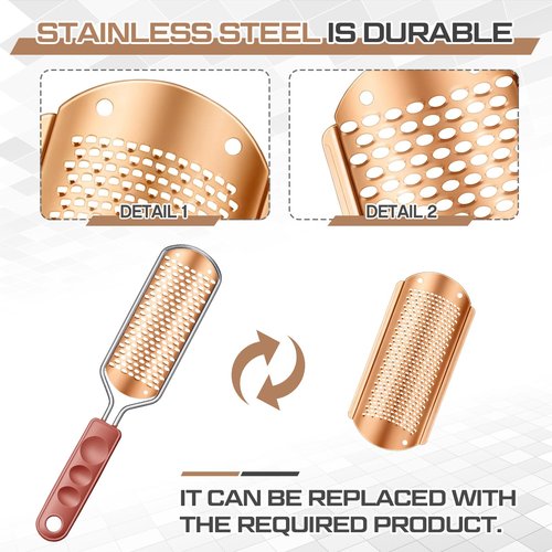 Moxweyeni 14 Pack Colossal Foot File Pedicure Tool Set with 2 Style Large and Small Hole Replacement Callus Remover Blades Rose Gold Stainless Steel Detachable Pedicure Foot Rasp for Dead Skin Remover