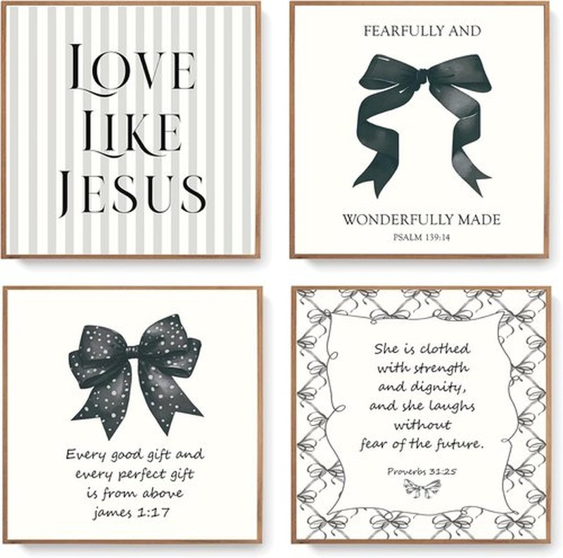 LARTSFRO Coquette Black Bow Wall Art Decor - Inspirational Christian Posters for Teen Girls | Set of 4, 10x10 Inch Unframed