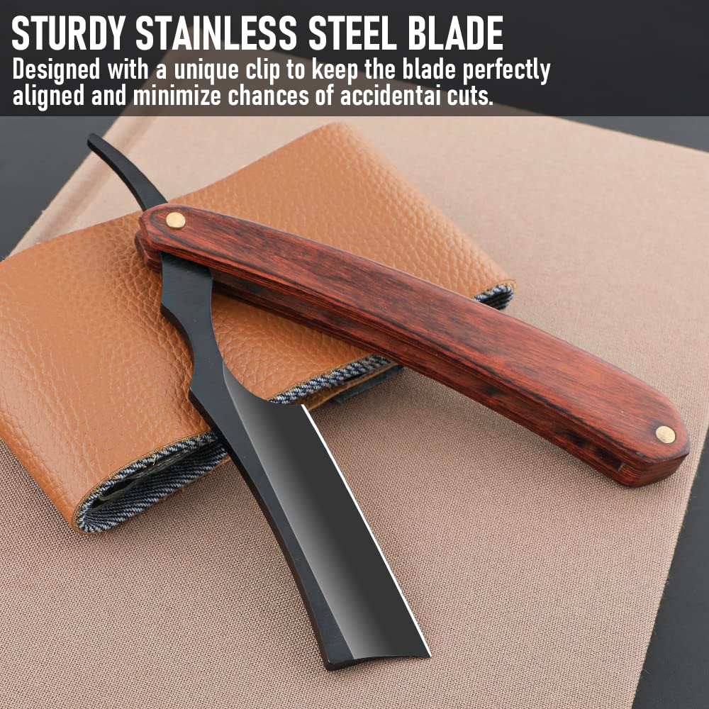 Straight Razor With Strope - Professional Straight Edge Barber Premium Stainless Steel Shaver With Shaving Strop for Men Home & Salon Grooming Using (NO.158)