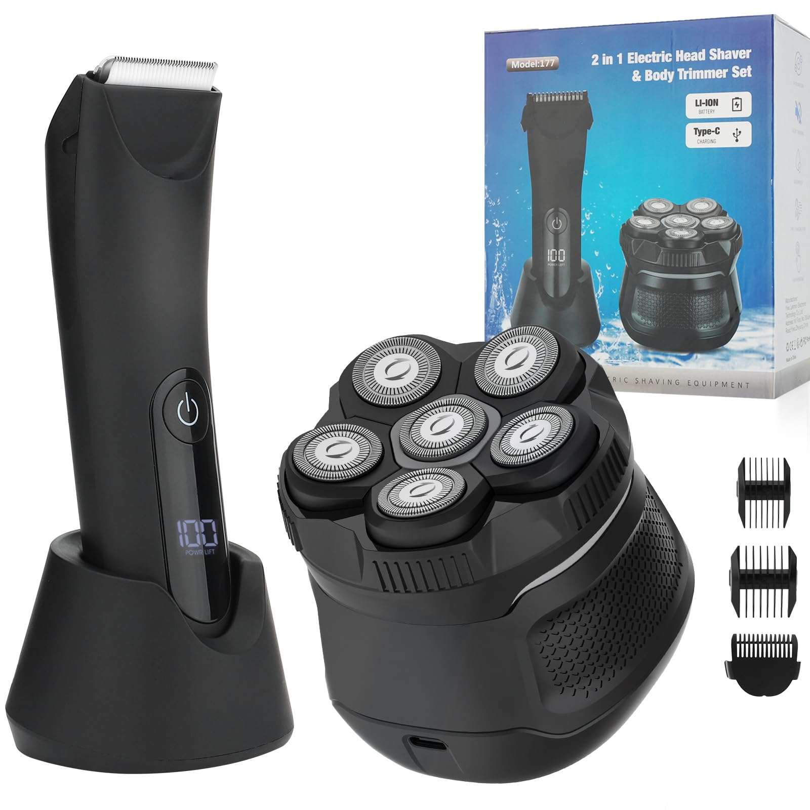 SUNNOW Body Hair Trimmer & Bald Head Shavers for Men, Manscape Ball Pubic Body Groomer Head Electric Shavers Razor Kit for Women/Bikini/Groin Grooming