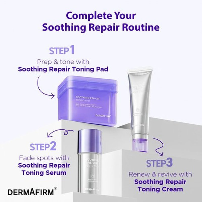 DERMAFIRM Soothing Repair Toning Pad - Korean Skin Care Toner Pads for Face w/Glutathione + PHA, AHA, LHA - Vegan & Moisturizing Face Exfoliating - Salicylic Acid Facial Pads 70EA