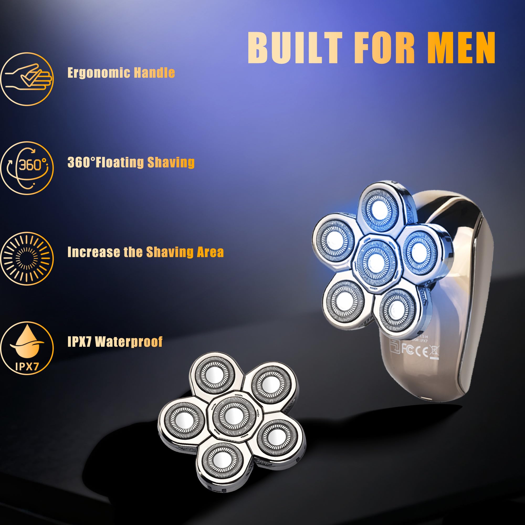 Lnauy 6D Blade Replacement Head, Compatible with Aidallswellup G-672 Hade Razor, 5 in 1 Skinny Electric Razor Blade Spare Part 360° Skull Blade for AW Head shaver for Men, Gunmental