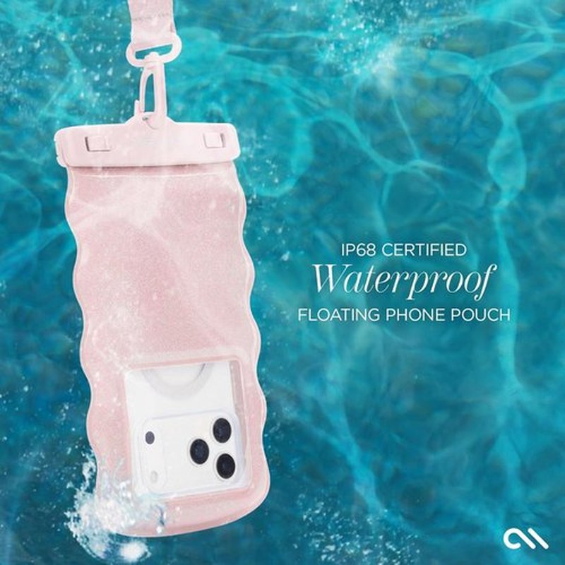 Case-Mate Wavy Waterproof Phone Pouch | Large Floating Case with Crossbody Lanyard - Ballet Pink Twinkle