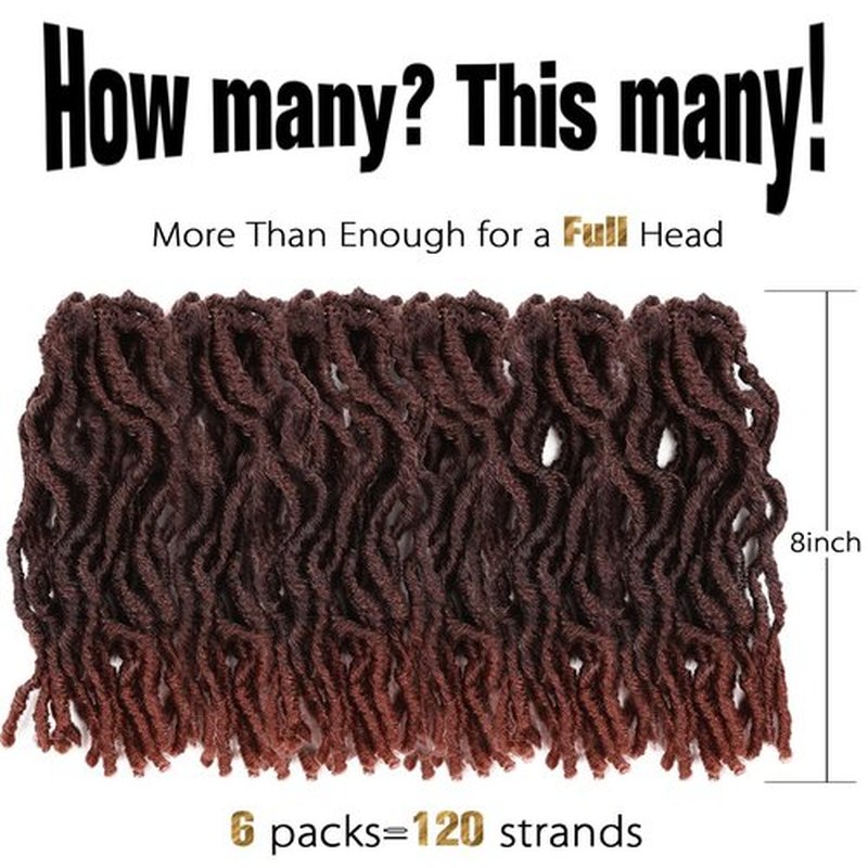 FANCEE Faux Locs Crochet Hair 8 Inches Short Curly Dreadlocks for Black Women Pre Looped Short Wavy Soft Locs Ombre Reddish Brown Crochet Dreads Braiding in Hair Extensions 6 Packs 120 Strands(1B-350)