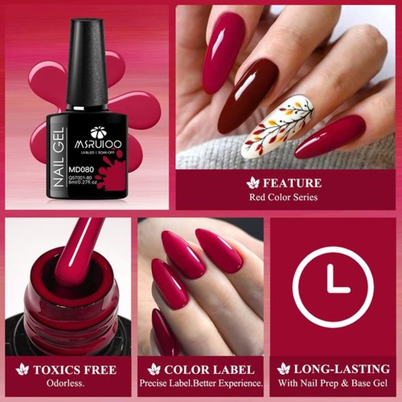 MSRUIOO Red Gel Nail Polish Set 12 Colors Bloody Mary Collection Popular Shimmer Red Burgundy Gel Polish Kit Nail Art Design Soak Off UV LED Gel Nail Kit Minicure DIY Home Gifts for Mom