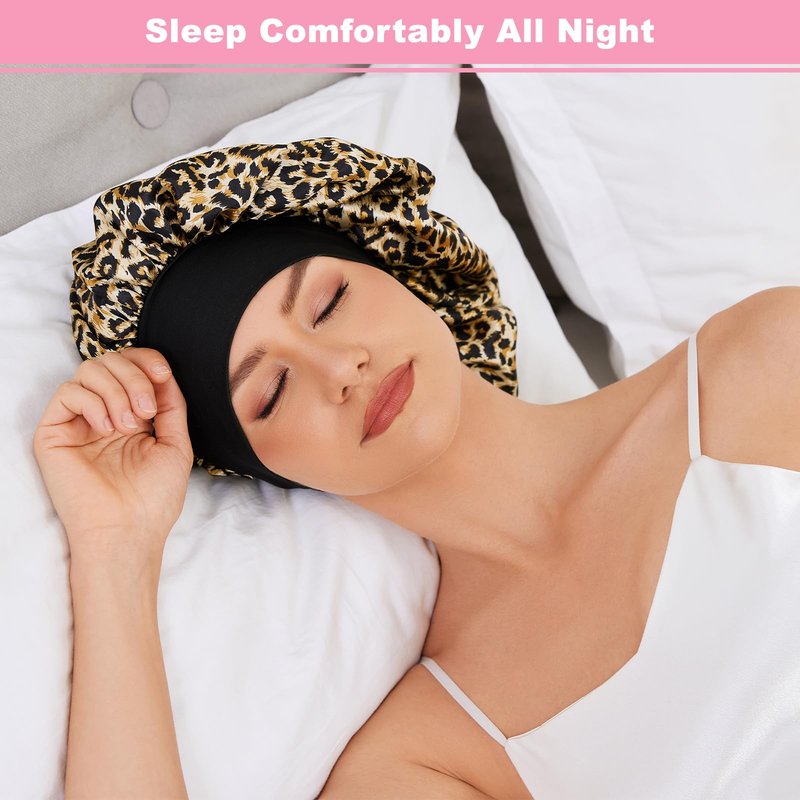 ZHENSILK 3PCS Silk Sleep Bonnet for Women, Large Satin Hair Caps with Elastic Band for Curly Hair and Frizz Control