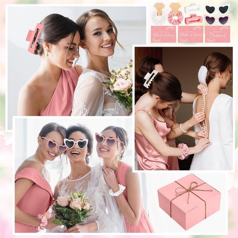 Geiserailie 40 Pcs 8 Set Bridesmaid Proposal Gifts Will You Be My Bridesmaid 4.1in Square Hair Claws Heart Sunglasses(Pink)