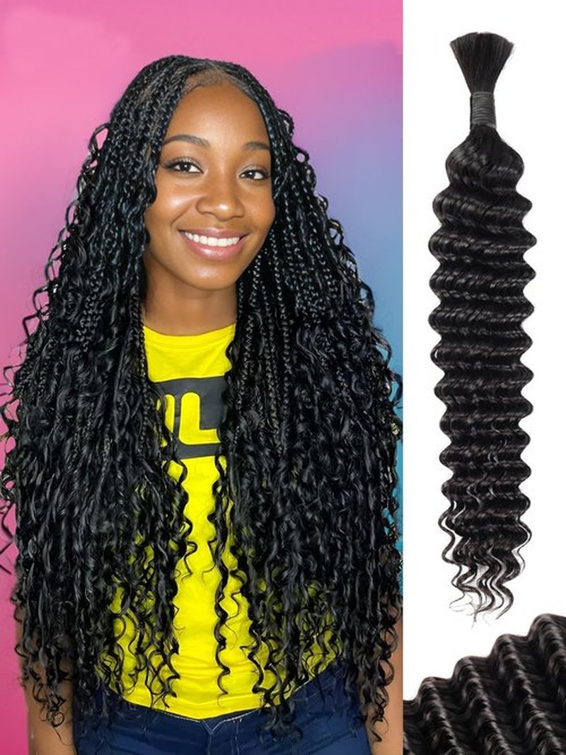 Luxvogue Braiding Human Hair 100g 22 Inch Deep Water Wave Bulk Human Hair for Braiding No Weft Brazilian Virgin Curly 11A Human Hair Extensions for Boho Braids