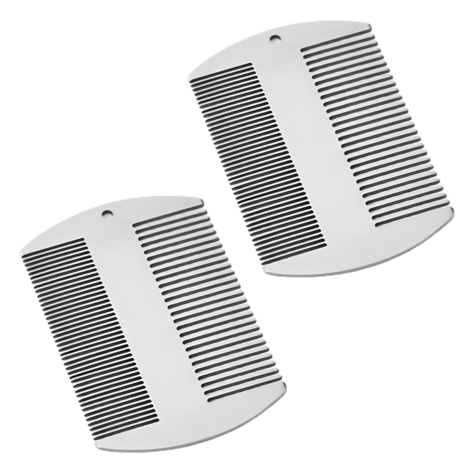 2 Pcs Metal Beard hair Comb for Men - Stainless Steel Pocket Mustache Comb, Dual Action Fine & Wide Teeth, Credit Card Size, Anti-Static, Lice Remover, Barber Styling - Silver