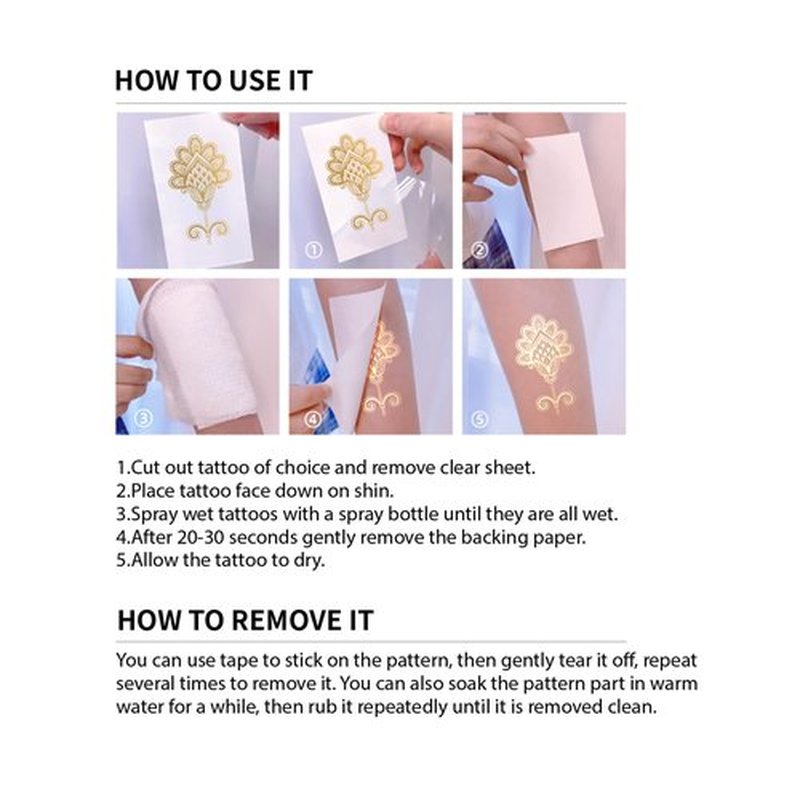10-Sheet Gold Henna Tattoo Kit - Women's & Girls' Tattoo Stickers for Arms & Hands - Wedding & Festival Glitter Henna Tattoos