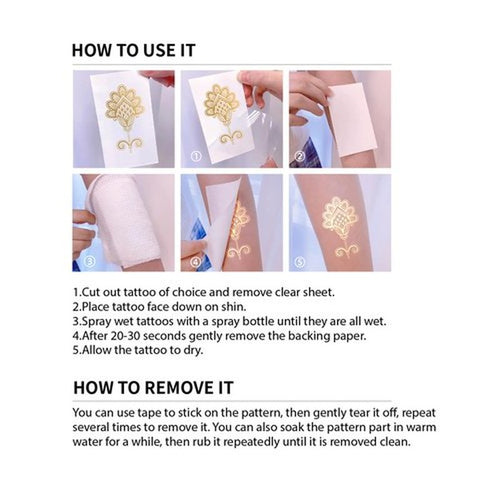 10-Sheet Gold Henna Tattoo Kit - Women's & Girls' Tattoo Stickers for Arms & Hands - Wedding & Festival Glitter Henna Tattoos