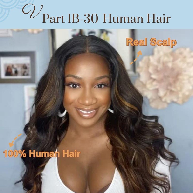 V Part Wig Human Hair Body Wave Upgrade Glueless Wigs Human Hair U partVpart Human Hair Wig Beginner Friendly Real Hair wigs for Women 180% Density 18inch 1b-30