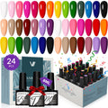 VANREESA 24 Pcs Gel Nail Polish Set - 21 Colors, Base Coat, Glossy & Matte Top Coat with Gel Polish Kit - Pink, Red, Orange, Green, Blue, Purple - Gifts for Women & Girls