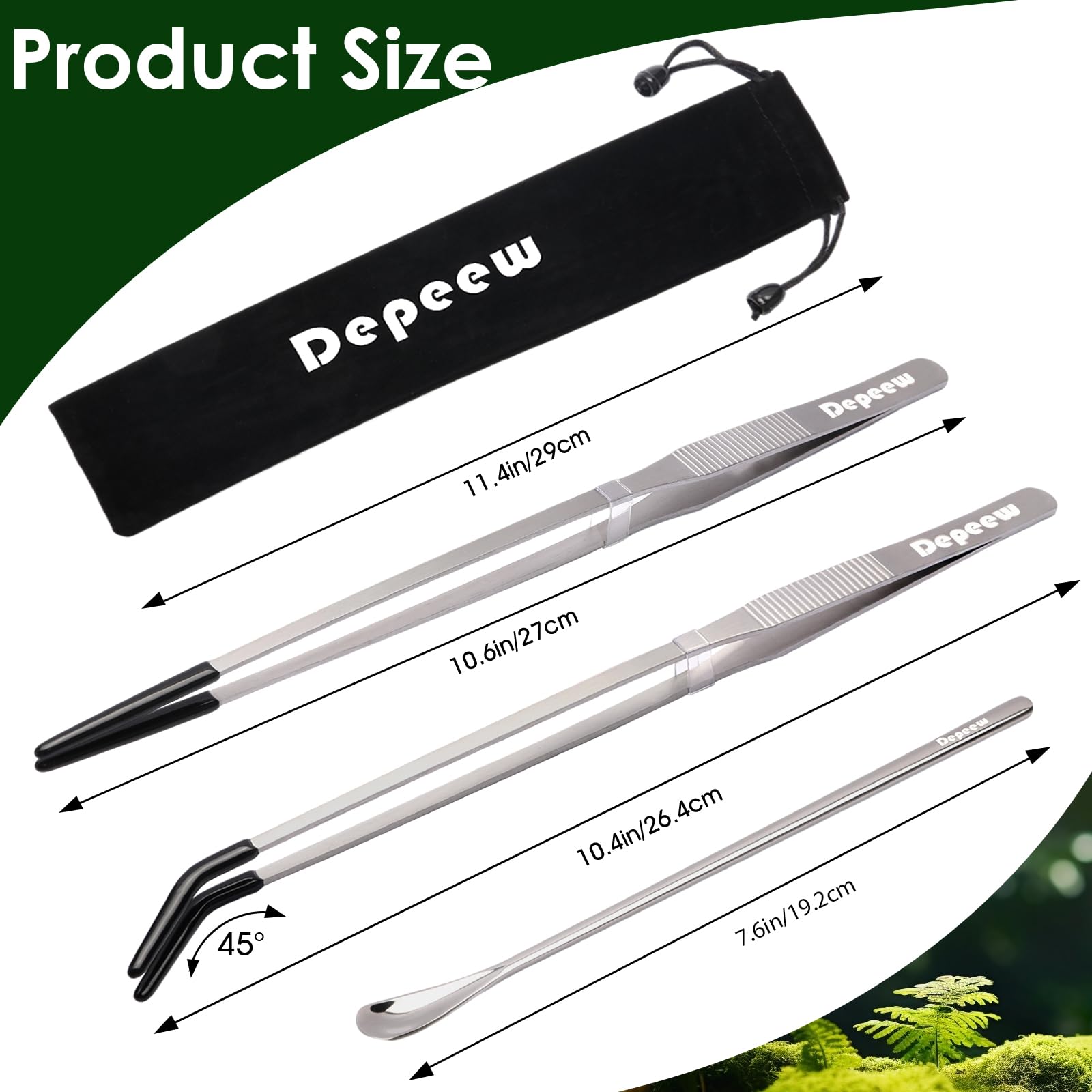 Depeew Reptile Feeding Tongs, Stainless Steel Long Tweezers Set, 4 Pack