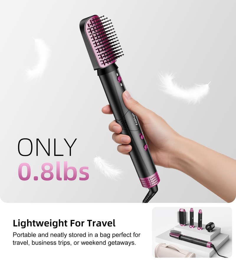 UPoetry 5 in 1 Hot Air Styler & Hair Dryer Brush, High-Speed Blow Dryer, 1300W Fast Drying Curling Without Heat Damage, Volumizing Straightening, Auto Wrap Curlers Includes Travel Storage Bag