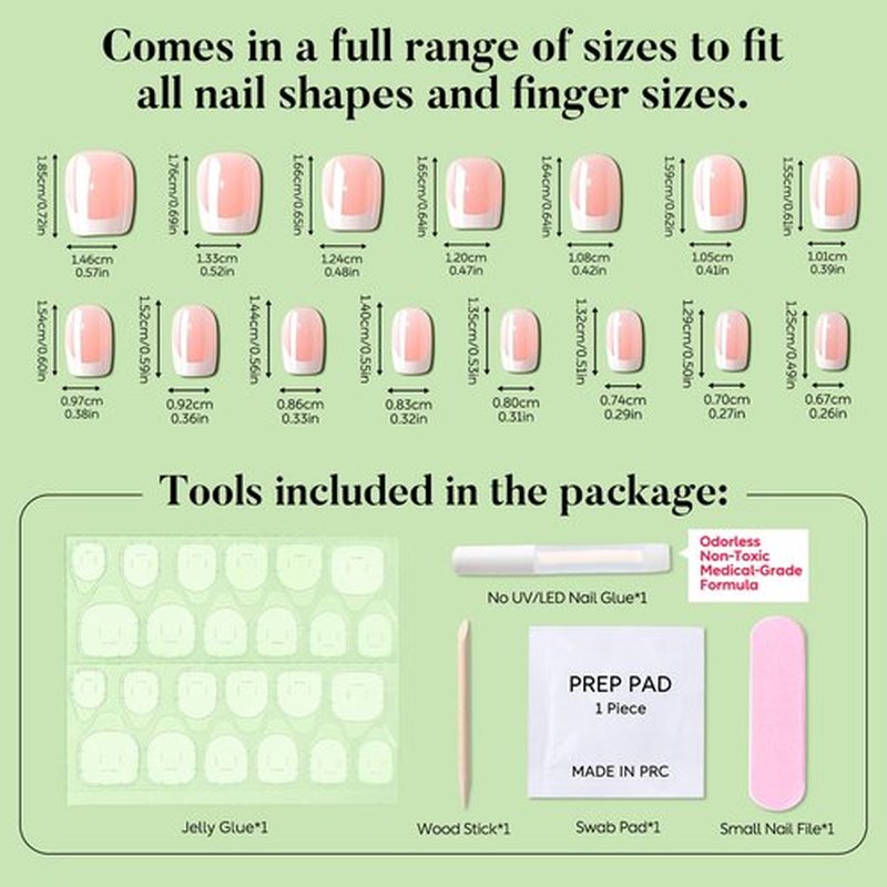 Luxbon Press On Nails Short Square with No-Cure Nail Glue and Tool Kit – French Glue On Nails 25-30pcs Full Size Set, Soft Gel Nail Tips Reusable Fake Nails for Women, Chrome White