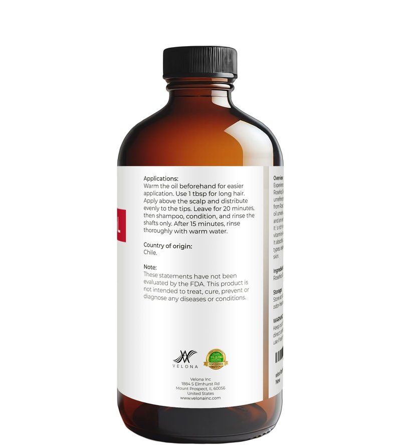 velona Rosehip Oil - 16 Fl Oz in Glass Bottle | 100% Pure and Natural Carrier Oil| Unrefined, Cold Pressed, Hexane Free | Moisturizing Face, Hair, Body, Skin Care, Stretch Marks, Scars…