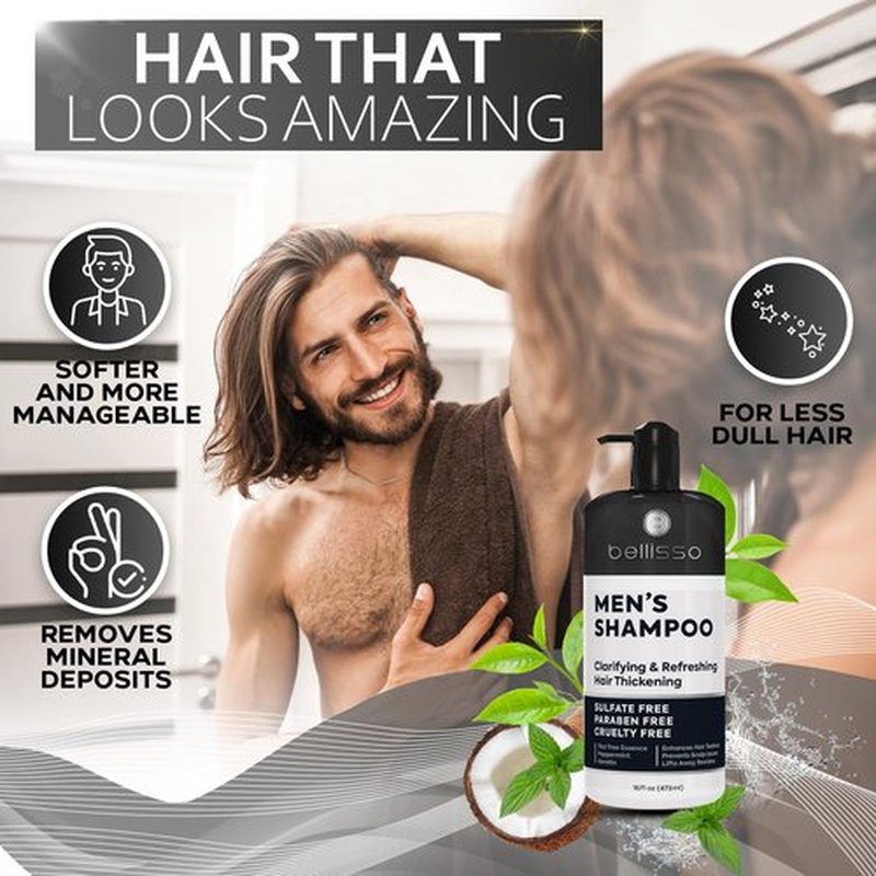 Skiennix Men's Shampoo - Tea Tree Oil & Peppermint - Sulfate & Paraben Free | Clarifying & Refreshing Formula for Oily Hair