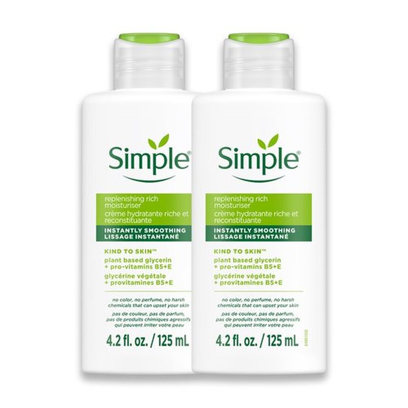 Simple Kind To Skin Replenishing Rich Moisturizer - Face Cream Nourishes and Hydrates - Face Moisturizer with Niacinamide, Vitamins B5 and E - 2 pc