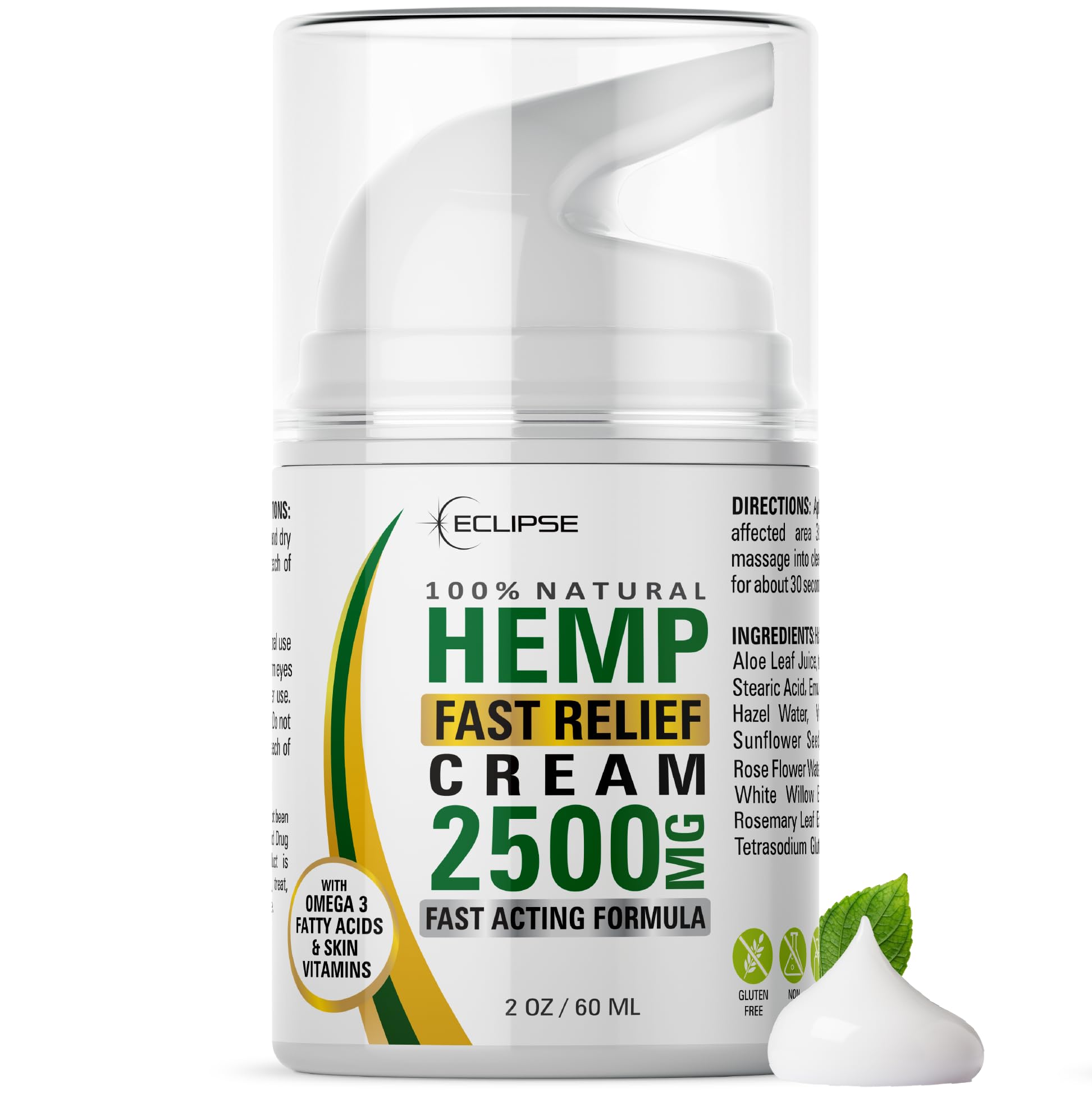 Hemp Cream by Eclipse - Non-Greasy, Natural Hemp Extract Cream - Made in USA - 1 Pack