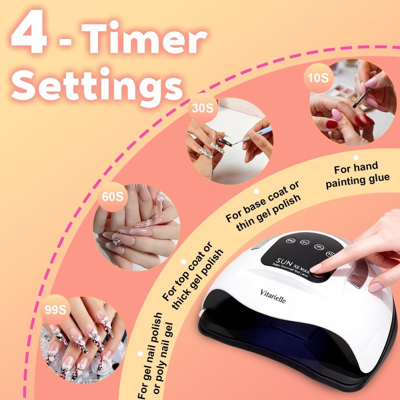 Vitarielle 320W UV LED Nail Lamp with Phone Holder, 72 High Power LEDs, 4 Timer Settings (10s/30s/60s/99s), Fast Cure for All Gel Polish, Polygel & Acrylic, Smart Sensor, Home & Salon Use