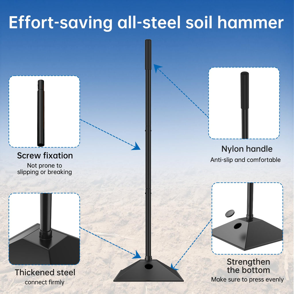 ZXFUTURE New multi purpose steel tamper with water-filled weighting and rubberized handle, 10x10in-57in, 3-section handle for compacting soil gravel asphalt and driveways, garden and landscaping tools