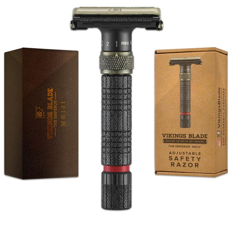 VIKINGS BLADE Adjustable Double Edge Safety Razor - Eco-Friendly & Reusable with Luxury Case | The Emperor “Meiji”