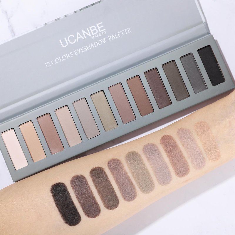UCANBE 2 PCS Eyeshadow Makeup Palette Kit, 12 Color Nude Eye Shadow Set, Neutral Matte Shimmer Make Up Pallet With Double-Ended Brush, Highly Pigmented Long Lasting Waterproof