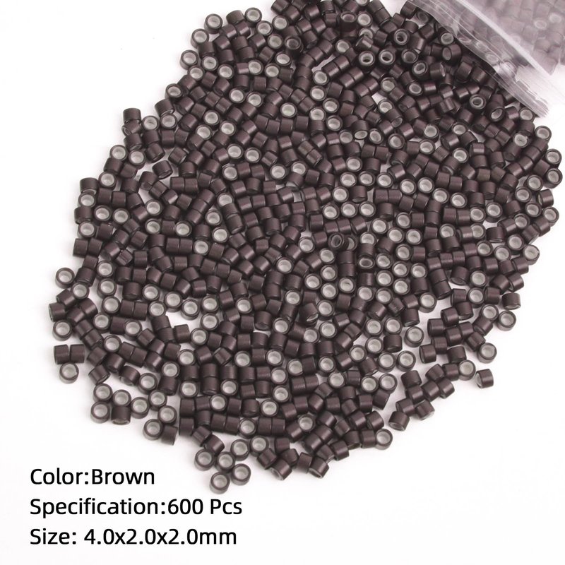 Vlasy 600Pcs 4mm Silicone Lined Micro Ring Beads for Hair Extensions 5Colors Apply (600Pcs Brown)