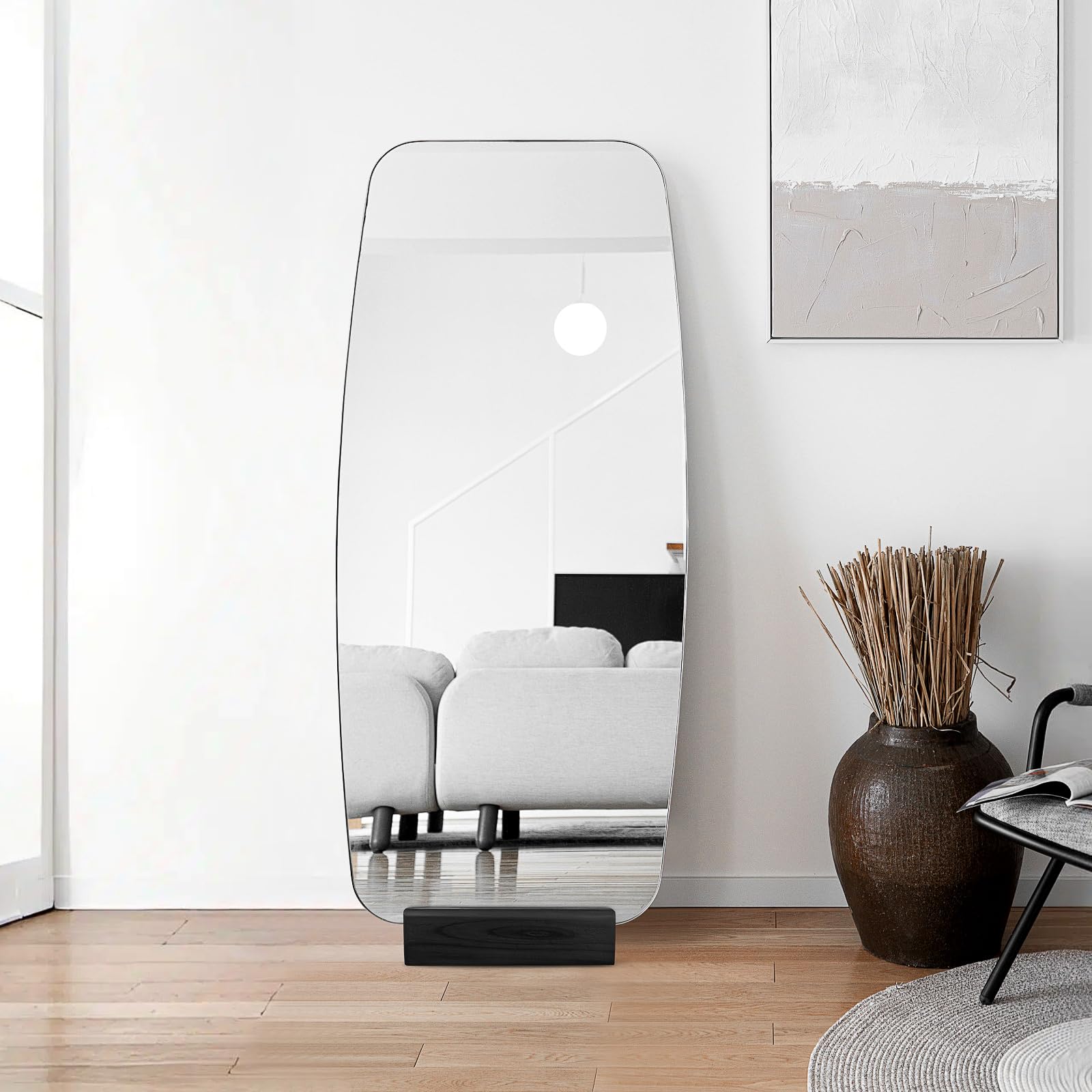 Uonlytech Wooden Floor Mirror Support Stand Anti-Skid Mirror Bracket Room Mirror Holder Rack for Bedroom Living Room Bathroom
