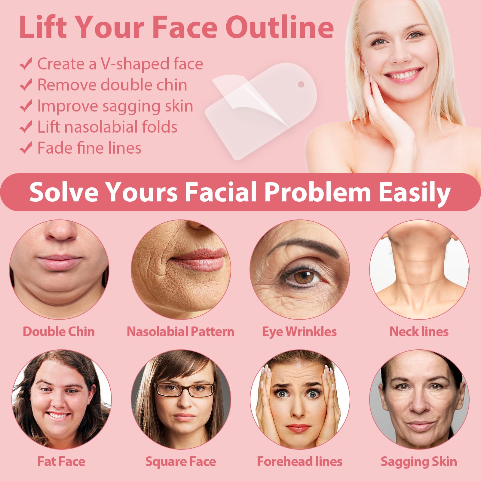 Neck Tape Lifting Invisible,Face Tape Lifting Invisible 50PCS Face Lift Tapes and Bands with 8 Strings Facelift Tape for Face,Neck Tape Lift Turkey for Sagging Skin Double Chin Jowls Eyes Wrinkles