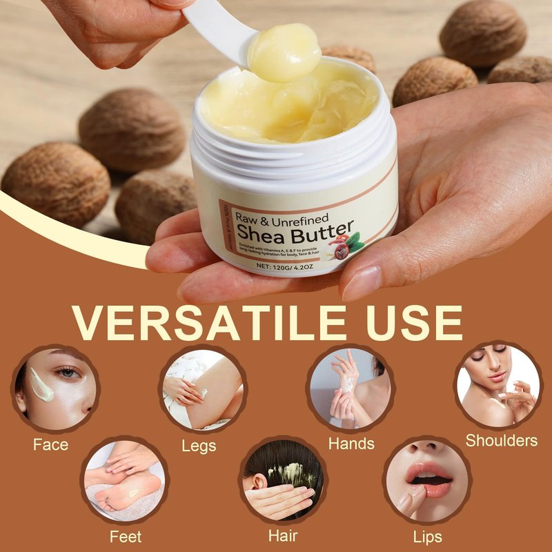 XIAMOFUZHOU 100% Pure & Nature Shea Butter - 4.2 oz Moisturiser Deep Hydration Nourishment Nourishing Vitamins Non-greasy Raw Shea Butter For All Skin Types Body & Hair Type