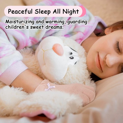 Evridwear Eczema Gloves Kids Cotton Moisturizing Gloves for Dry Hands, Eczema, SPA, Overnight Lotion, 2 Pairs with Touchscreen Fingers (Pink Thin)