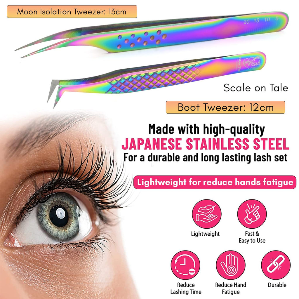 Fiber Tip Lash Tweezer Set – Boot Volume Tweezer & Dolphin Isolation Tweezer, Stainless Steel Eyelash Extension Tools, Non-Slip Grip, Professional Applicator for Classic & Volume Lashes (Multi)