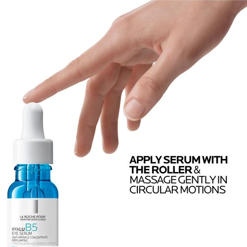 La Roche-Posay Hyalu B5 Eye Serum with Hyaluronic Acid & Caffeine for Dark Circles, Hydrating Serum for Dark Circles and Wrinkles with Roller Ball Applicator, Replumps Under Eye, Fragrance Free