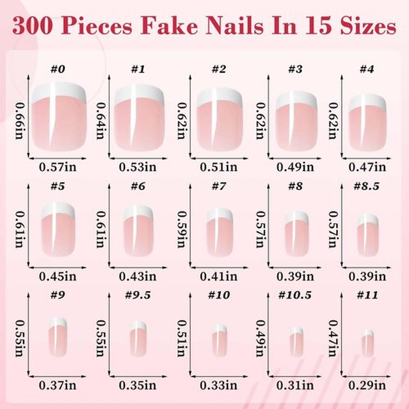 300pc White French Tips Press on Nails Short Square Fake Nails with Glue Tabs, Short Nails Press ons Nail Square Nude Pink Acrylic Nails French False Nail Artificial Fingernail 15 Sizes for Women