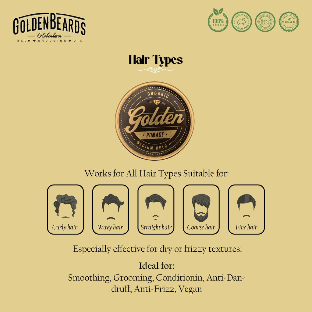 Golden Beards Organic Hair Pomade – 3.3 oz – Natural Styling Cream with Medium Hold & Matte Finish – Handmade, Vegan & Cruelty-Free Hair Grooming